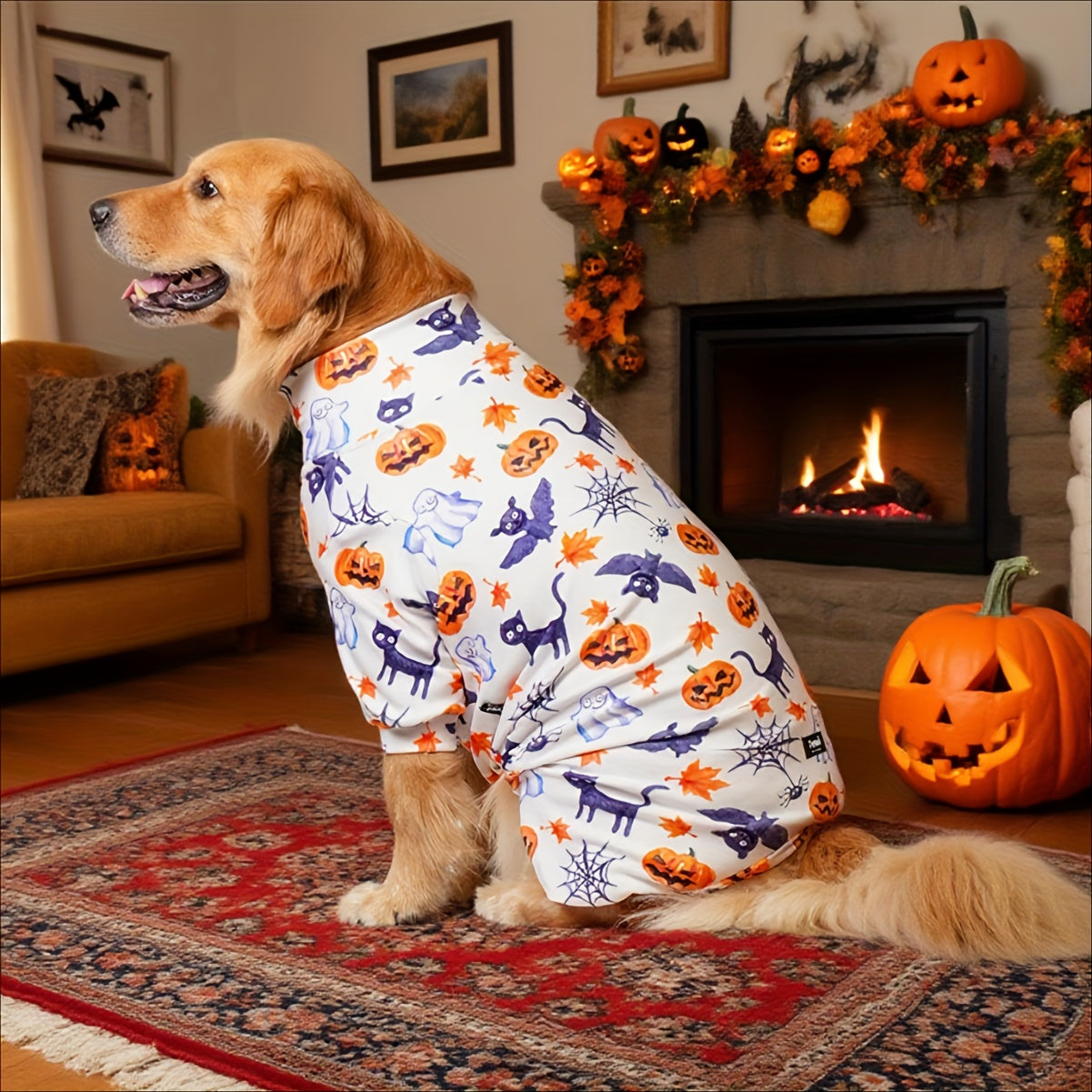 Pyjama Halloween Chien PUPBIU - Vêtement Doux Motifs Citrouille et Chauve-Souris