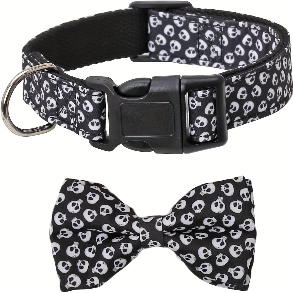 Collier Halloween Chien Ajustable - Motifs Citrouille Chauve-Souris Sorcière